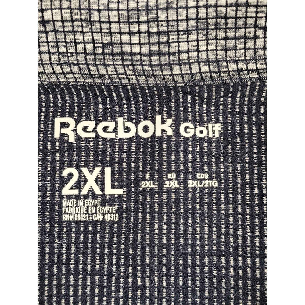 Reebok Golf Mens 2XL Performance Polo Shirt Navy Gray Micro Check Polyester - Picture 3 of 10